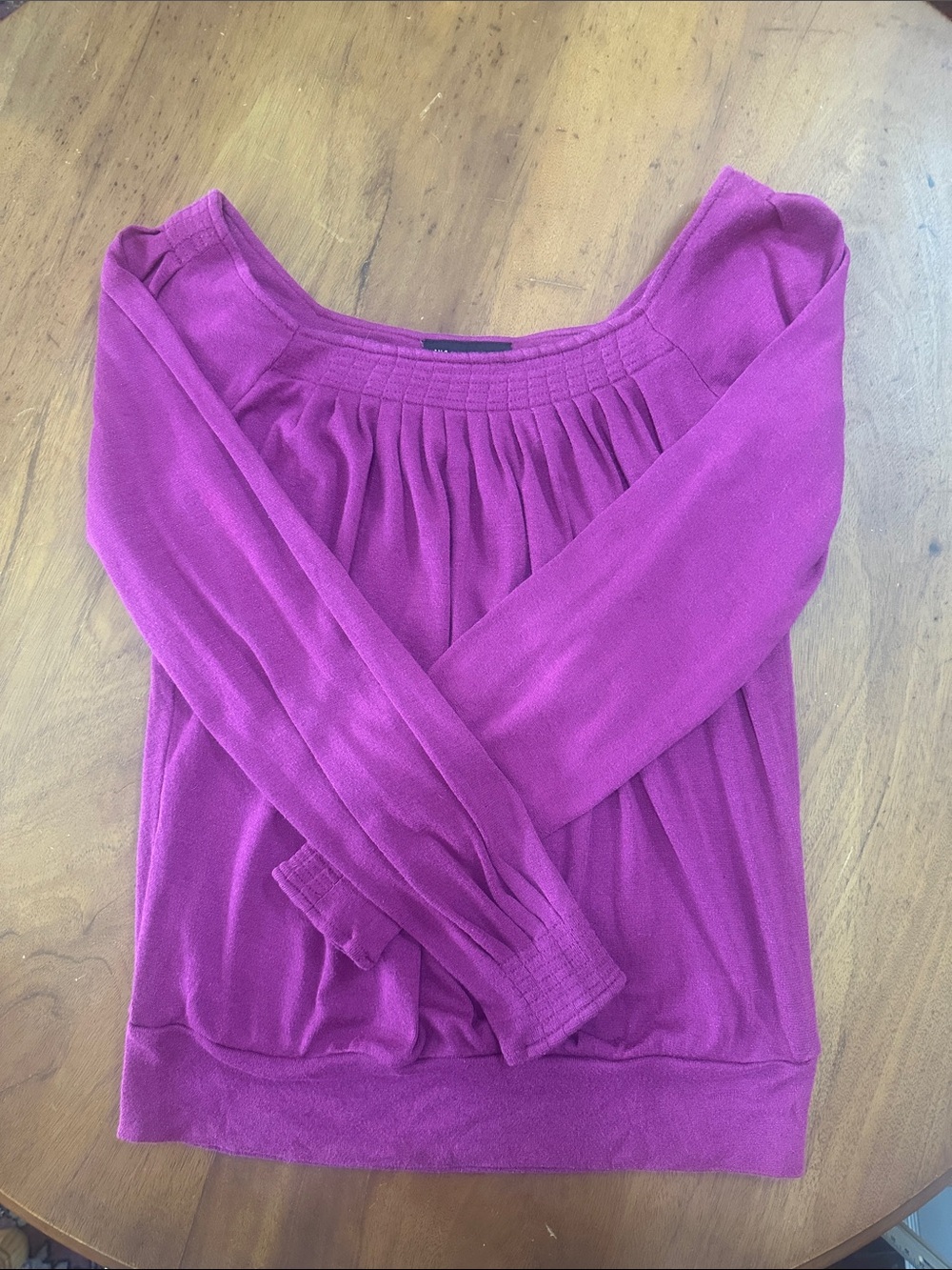 INC International Concepts Fuchsia Off-the-Shoulder Pleated Knit Sweater